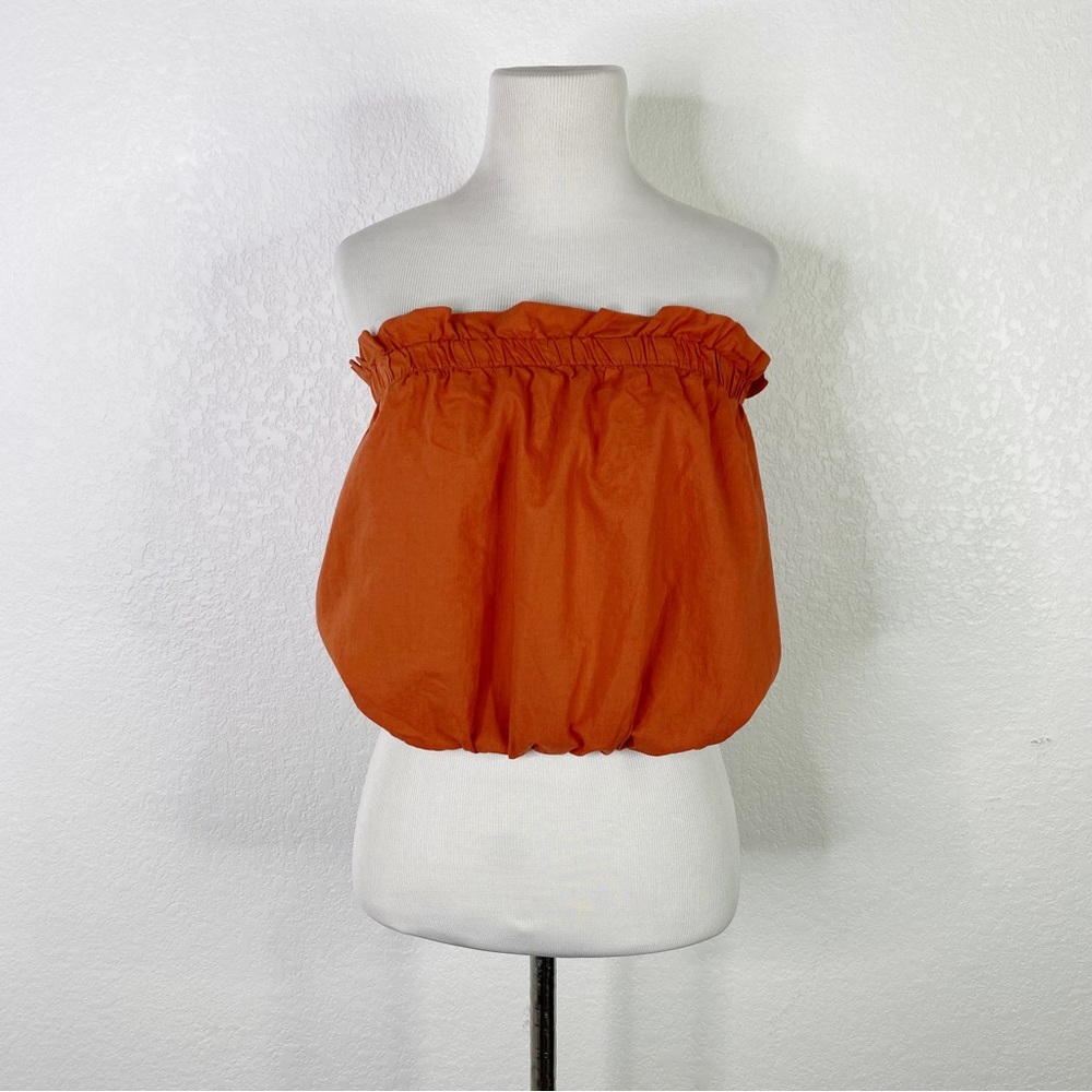 Stark X Orange Cotton Elastic Ruffle Tube Cropped Top